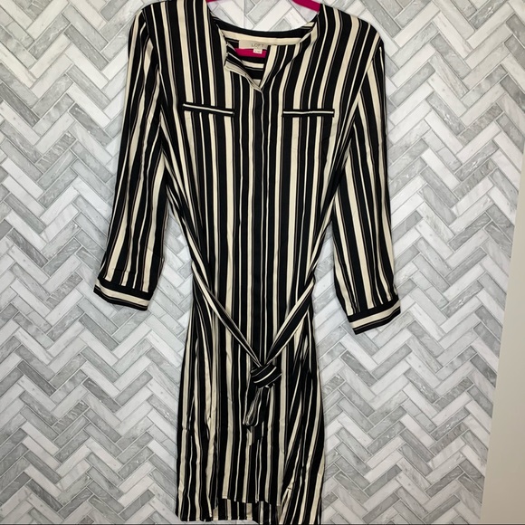 LOFT Dresses & Skirts - NWOT Loft button front, belted, striped dress